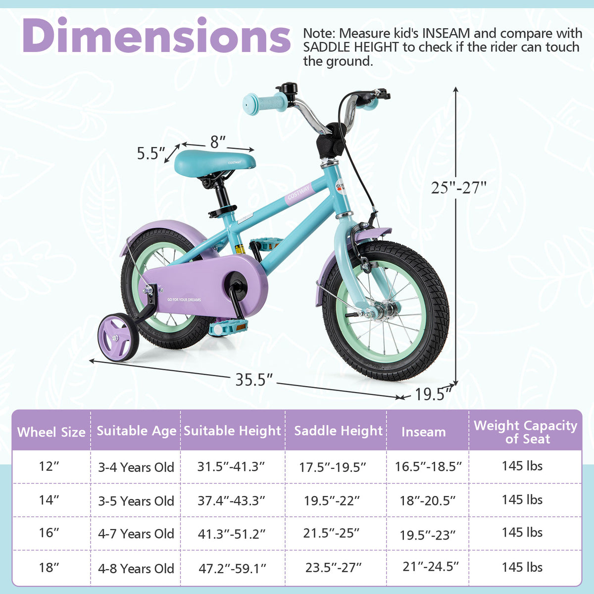 Kids Bike with Training Wheels, Adjustable Seat and Handlebar-Kids Bike-DECOROLALA