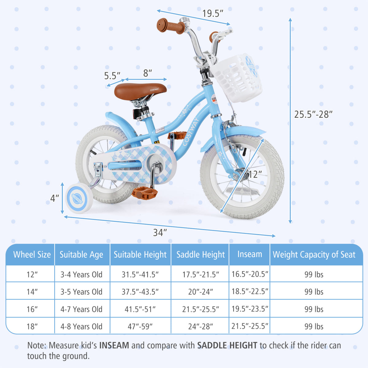 Kids Bike with Training Wheels, Adjustable Seat and Handlebar-Kids Bike-DECOROLALA