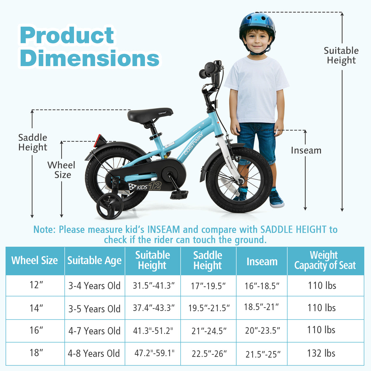 Kids Bike with Training Wheels - Adjustable Seat and Handlebar-Kids Bike-DECOROLALA