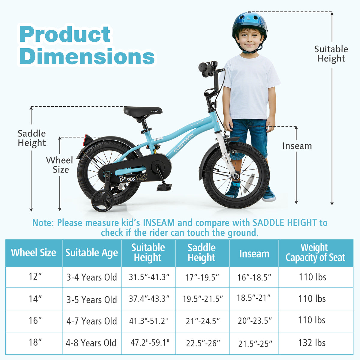 Kids Bike with Training Wheels - Adjustable Seat and Handlebar-Kids Bike-DECOROLALA