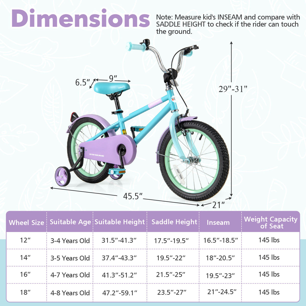Kids Bike with Training Wheels, Adjustable Seat and Handlebar-Kids Bike-DECOROLALA