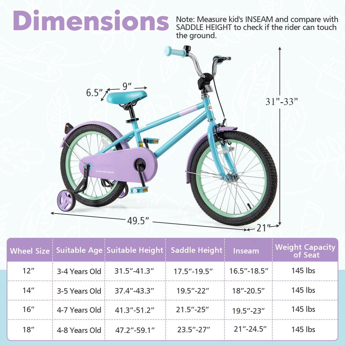 Kids Bike with Training Wheels, Adjustable Seat and Handlebar-Kids Bike-DECOROLALA