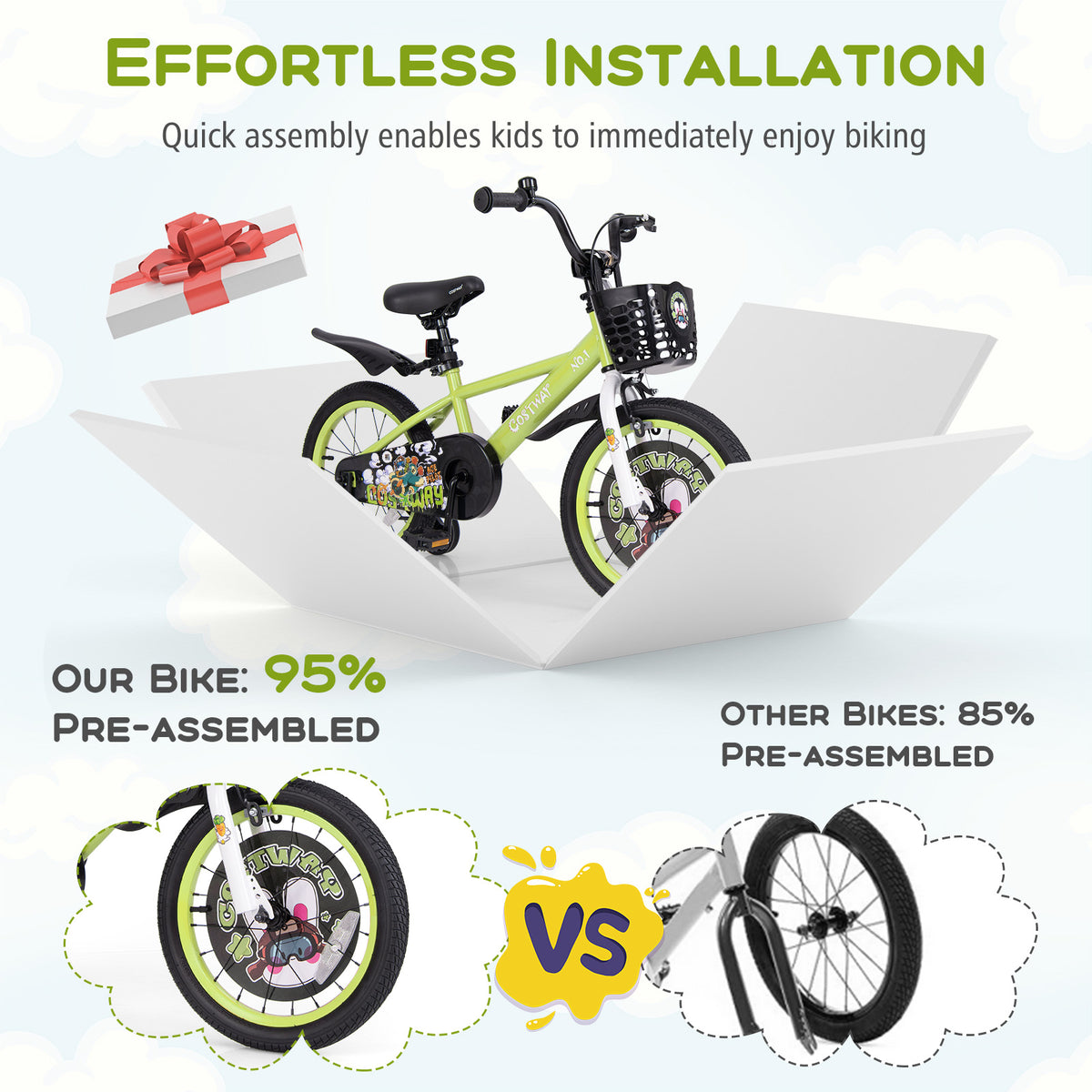 Kids Bike with Training Wheels, Adjustable Seat and Handlebar-Kids Bike-DECOROLALA