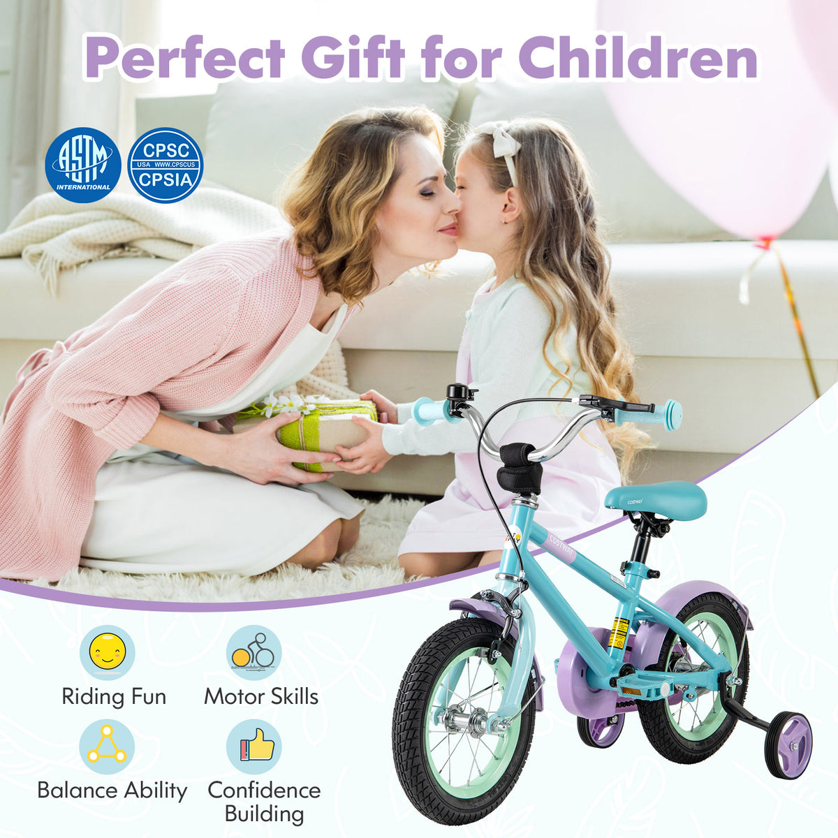 Kids Bike with Training Wheels, Adjustable Seat and Handlebar-Kids Bike-DECOROLALA