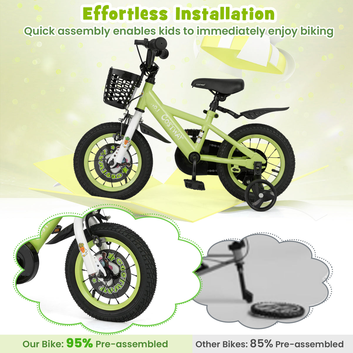 Kids Bike with Training Wheels, Adjustable Seat and Handlebar-Kids Bike-DECOROLALA