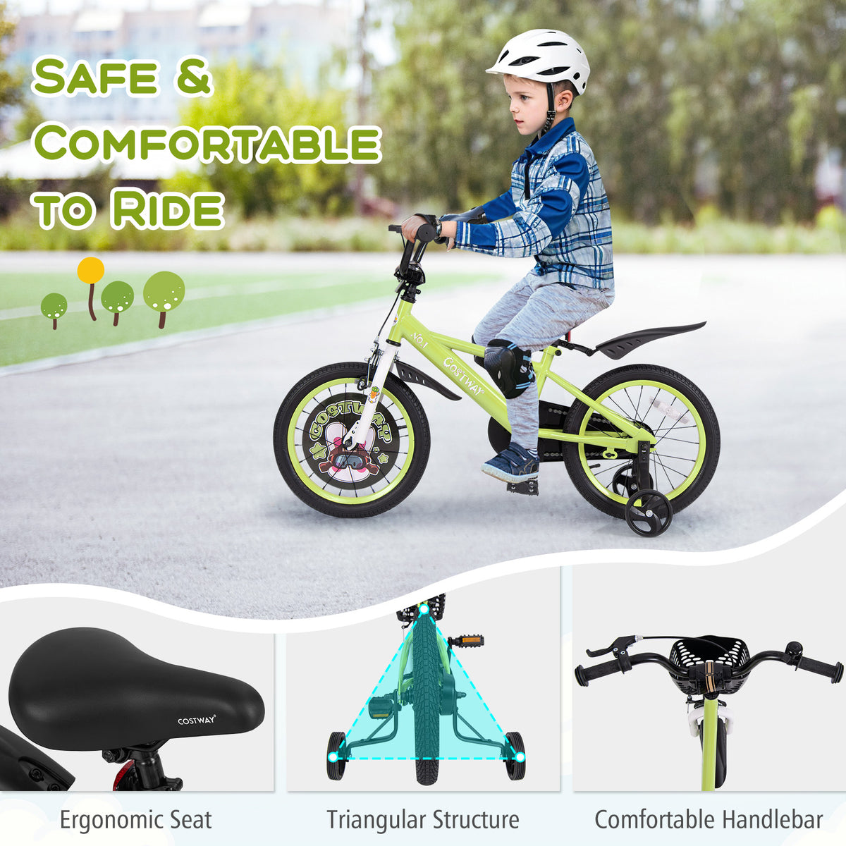 Kids Bike with Training Wheels, Adjustable Seat and Handlebar-Kids Bike-DECOROLALA