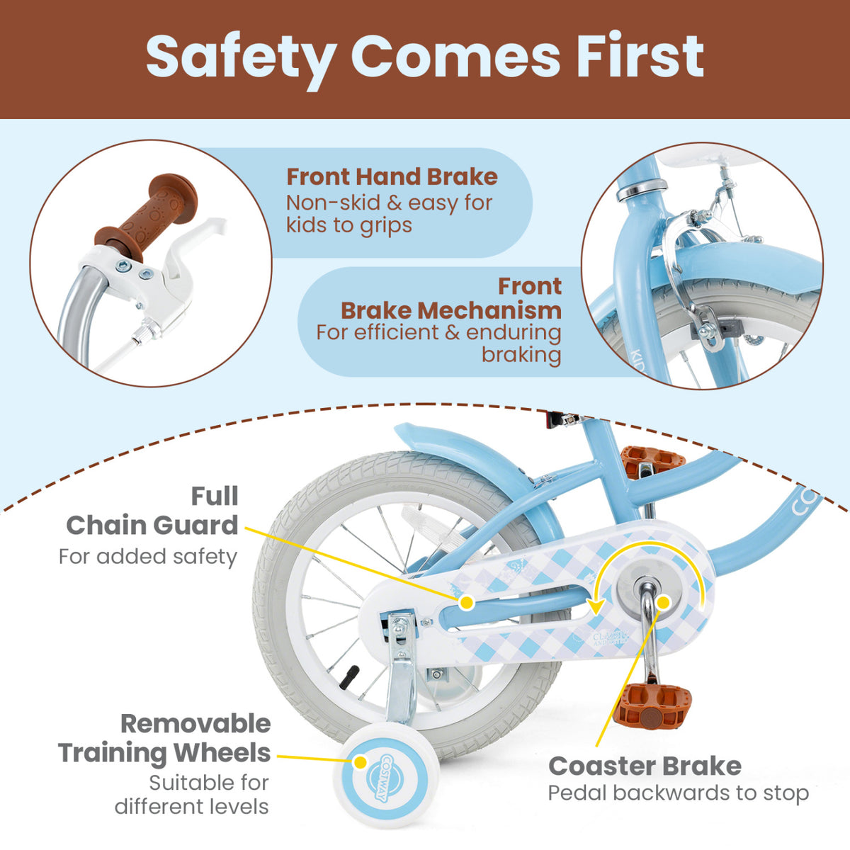 Kids Bike with Training Wheels, Adjustable Seat and Handlebar-Kids Bike-DECOROLALA