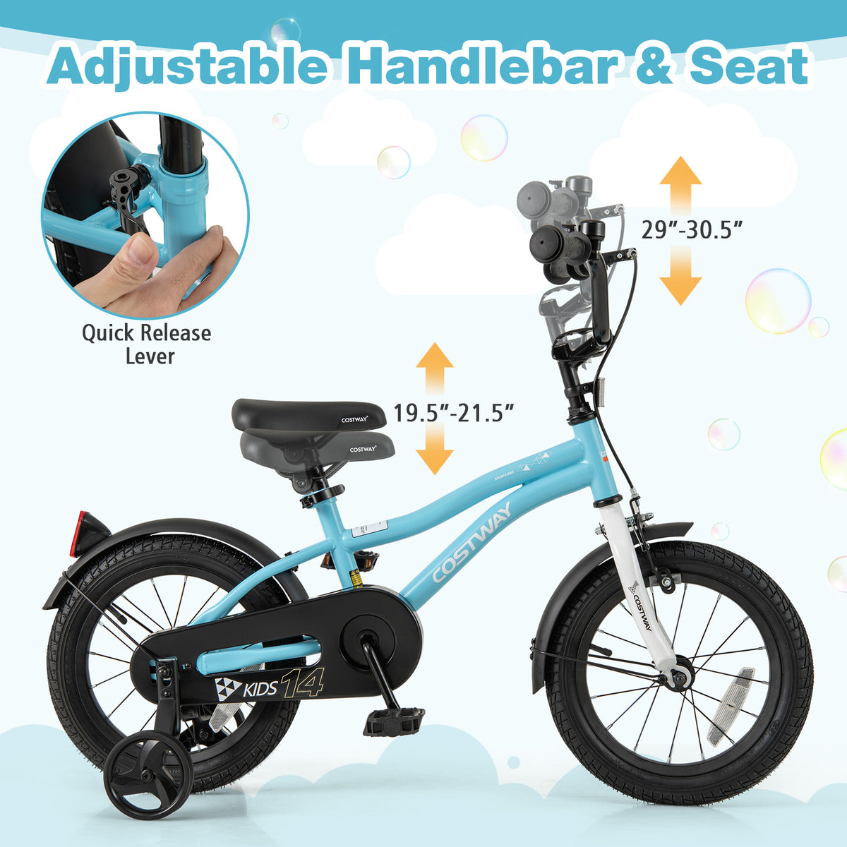 Kids Bike with Training Wheels - Adjustable Seat and Handlebar-Kids Bike-DECOROLALA