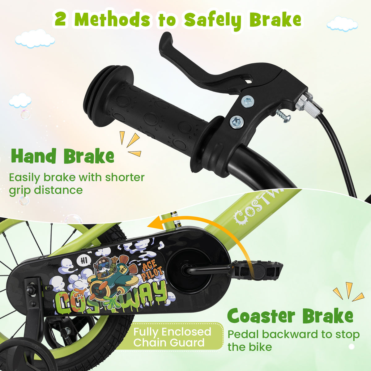 Kids Bike with Training Wheels, Adjustable Seat and Handlebar-Kids Bike-DECOROLALA