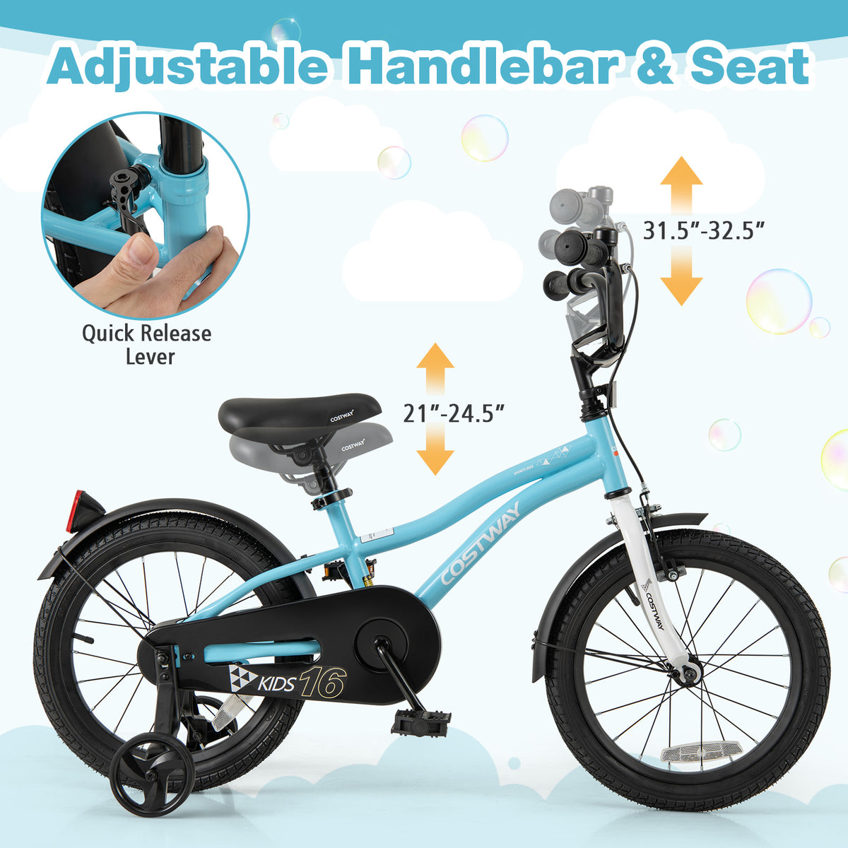 Kids Bike with Training Wheels - Adjustable Seat and Handlebar-Kids Bike-DECOROLALA