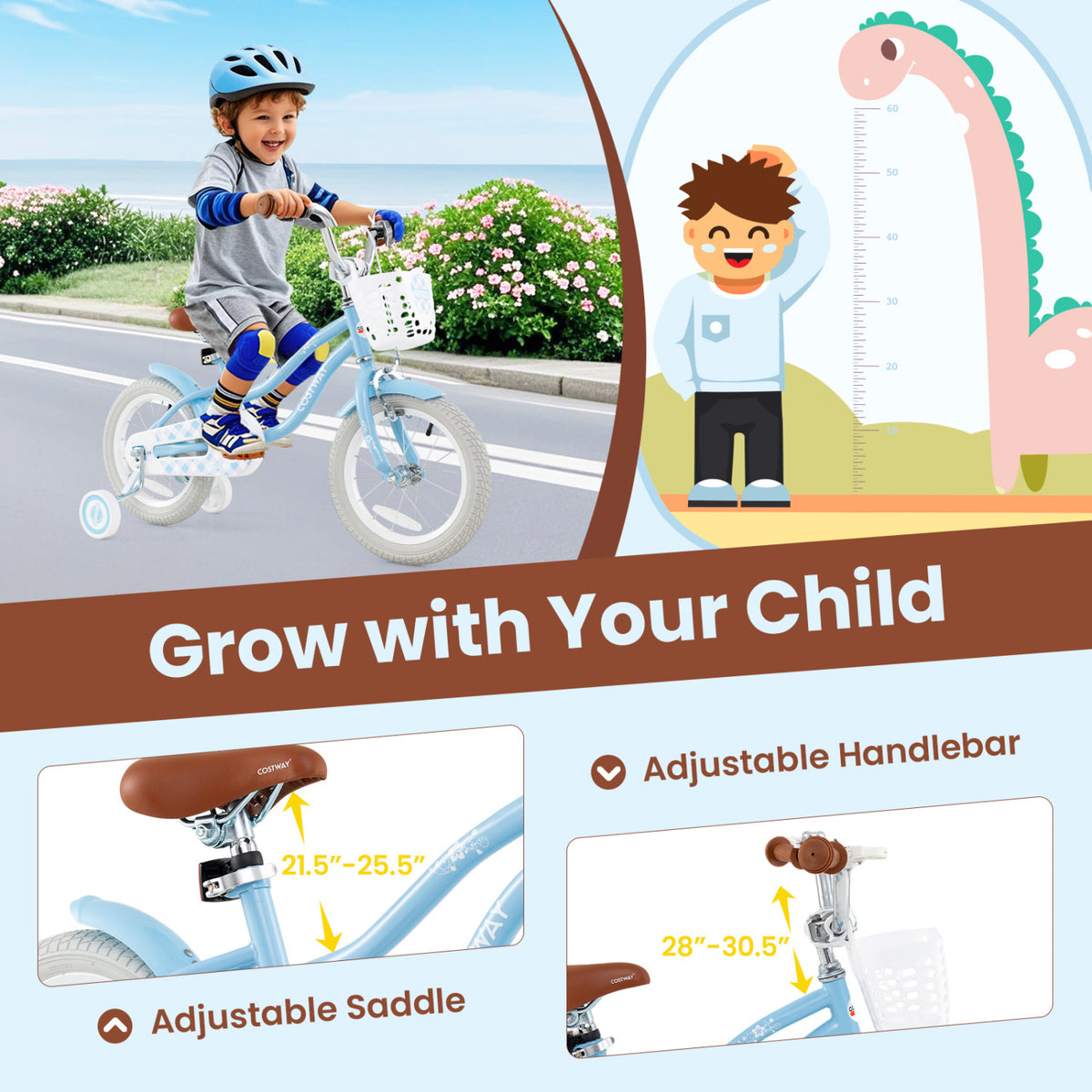Kids Bike with Training Wheels, Adjustable Seat and Handlebar-Kids Bike-DECOROLALA