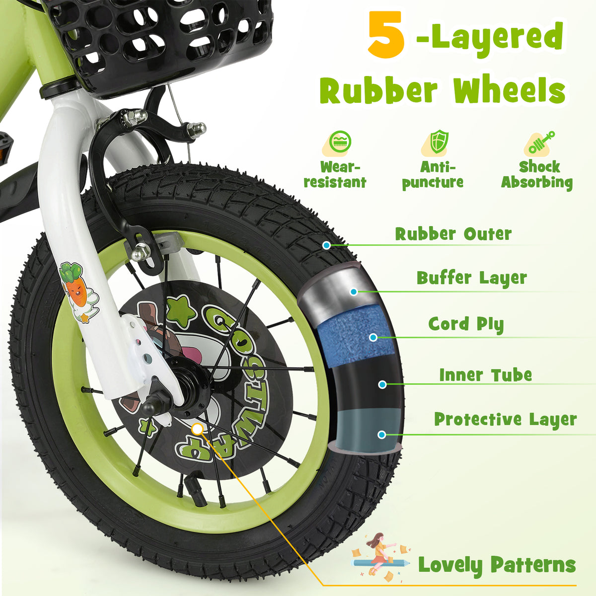 Kids Bike with Training Wheels, Adjustable Seat and Handlebar-Kids Bike-DECOROLALA