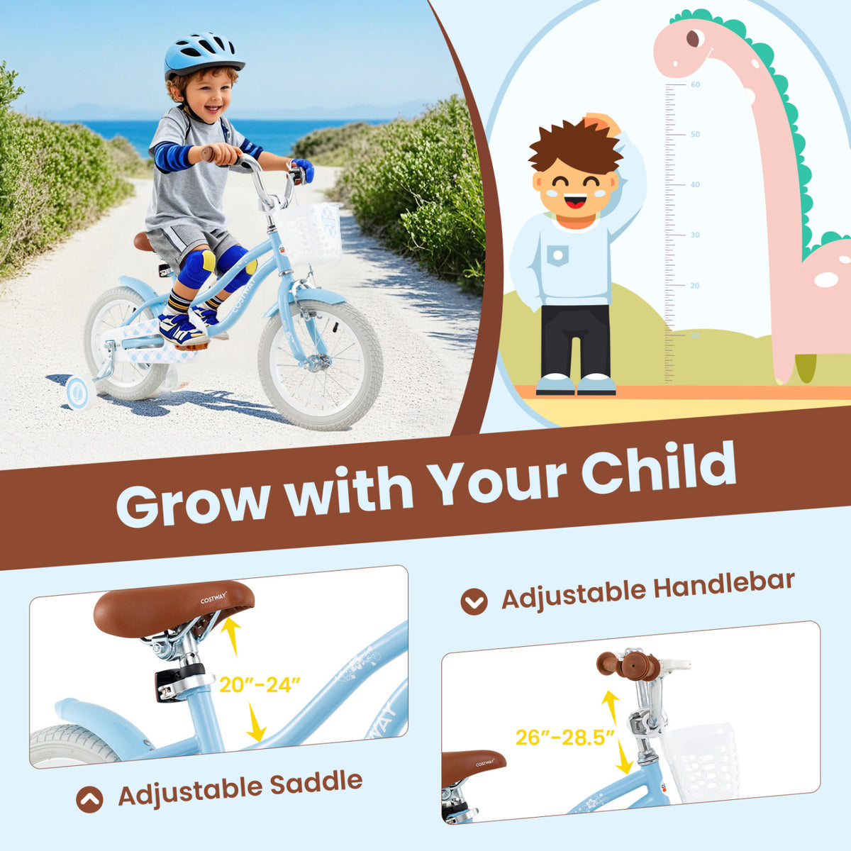 Kids Bike with Training Wheels, Adjustable Seat and Handlebar-Kids Bike-DECOROLALA