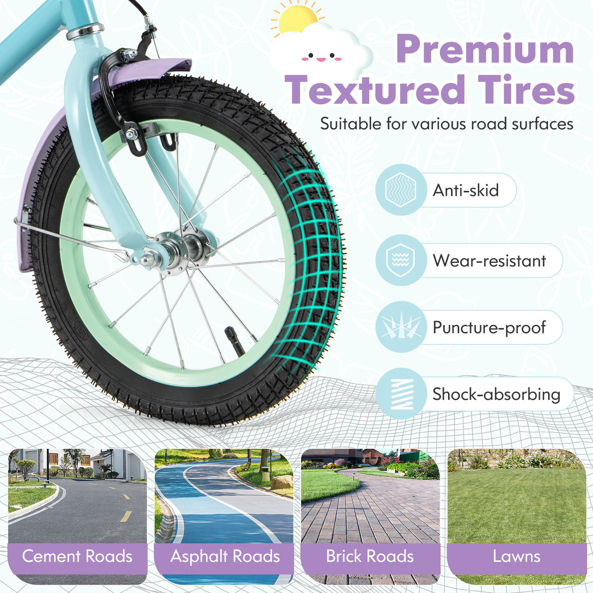 Kids Bike with Training Wheels, Adjustable Seat and Handlebar-Kids Bike-DECOROLALA