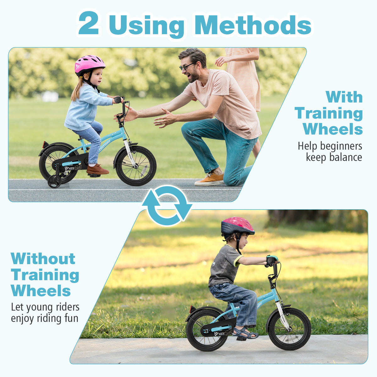 Kids Bike with Training Wheels - Adjustable Seat and Handlebar-Kids Bike-DECOROLALA