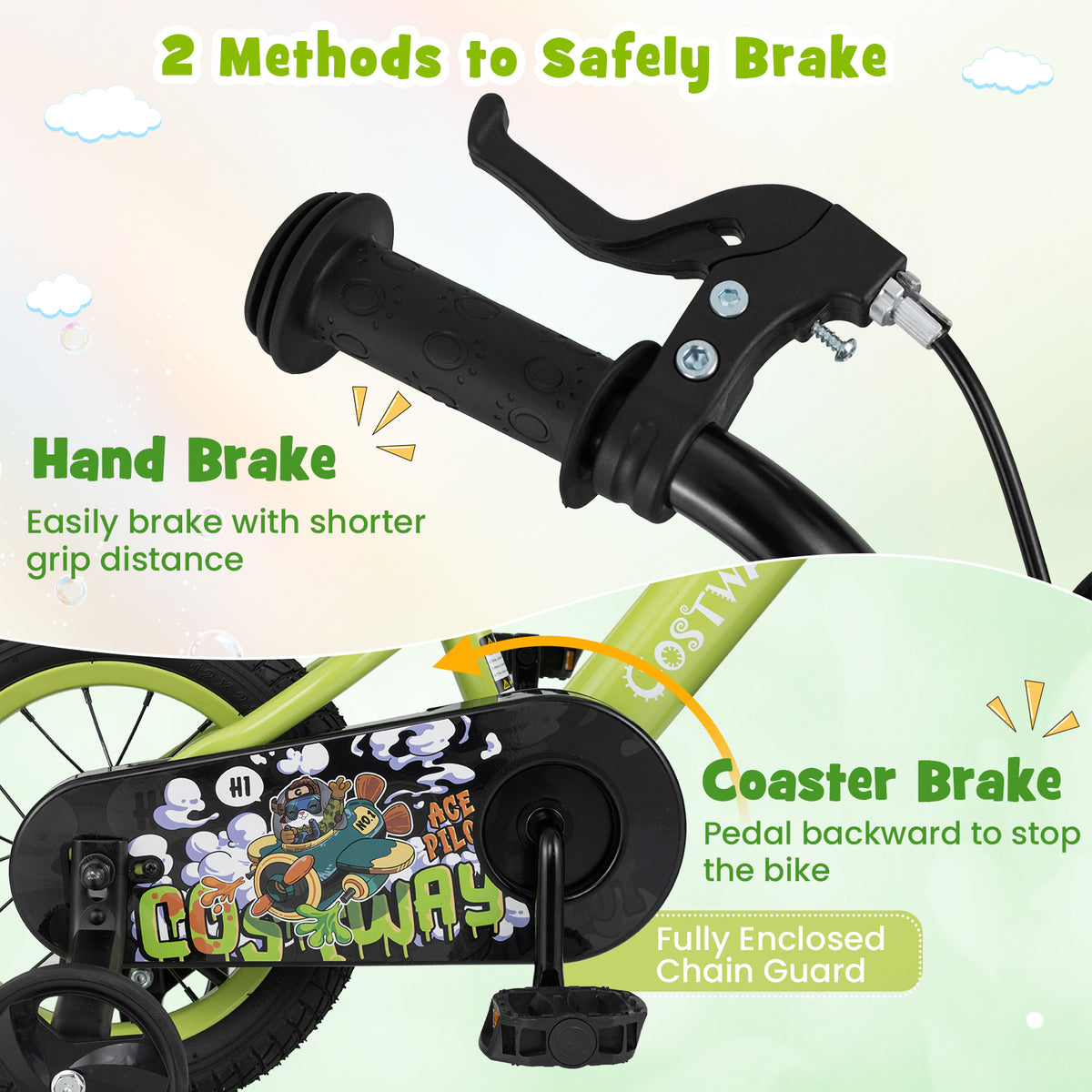 Kids Bike with Training Wheels, Adjustable Seat and Handlebar-Kids Bike-DECOROLALA