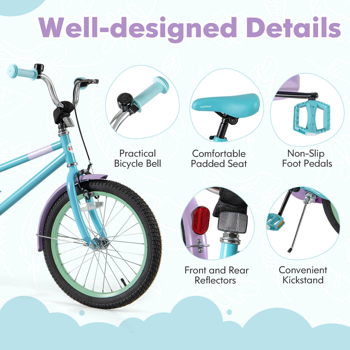 Kids Bike with Training Wheels, Adjustable Seat and Handlebar-Kids Bike-DECOROLALA