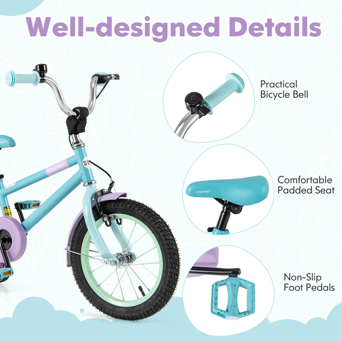 Kids Bike with Training Wheels, Adjustable Seat and Handlebar-Kids Bike-DECOROLALA