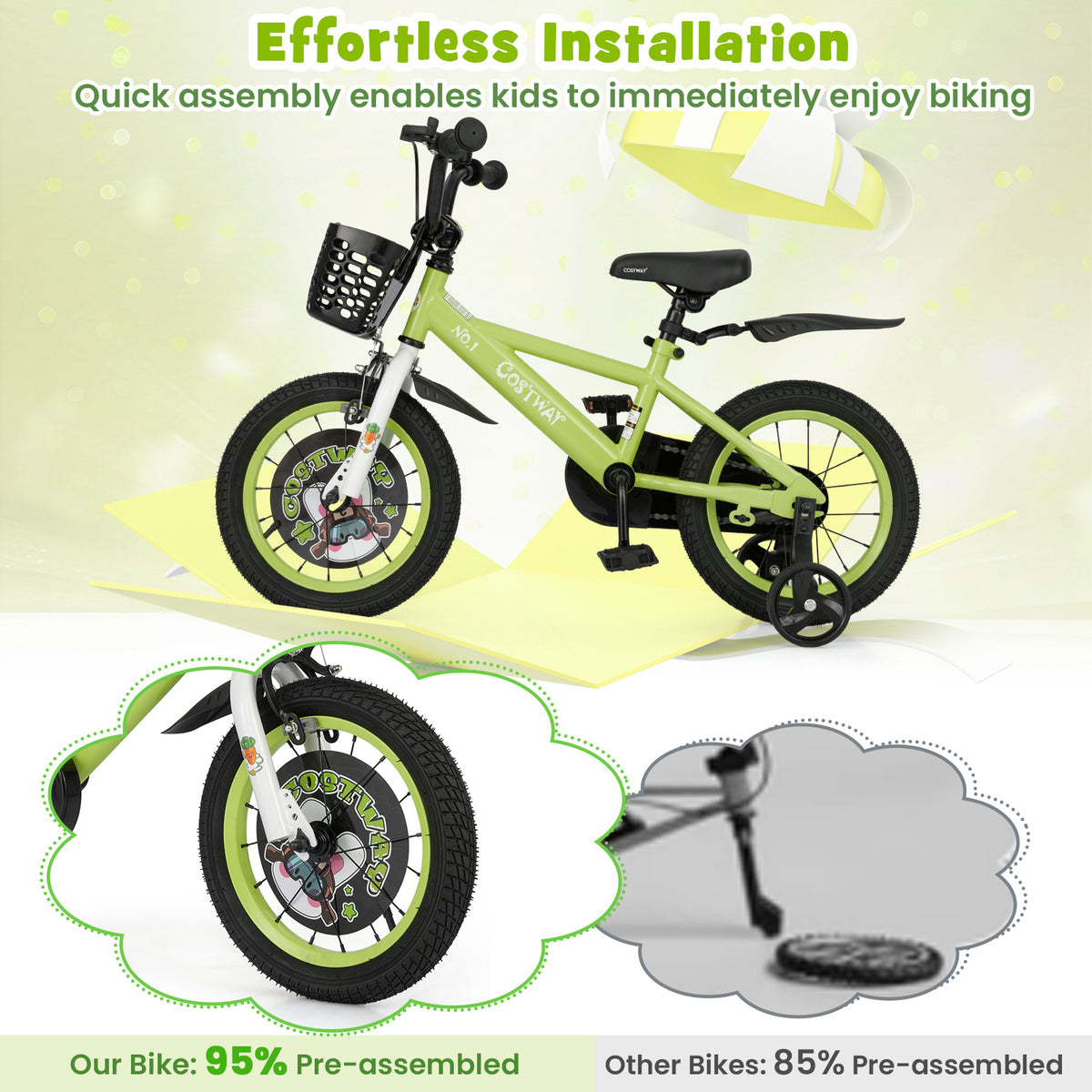 Kids Bike with Training Wheels, Adjustable Seat and Handlebar-Kids Bike-DECOROLALA