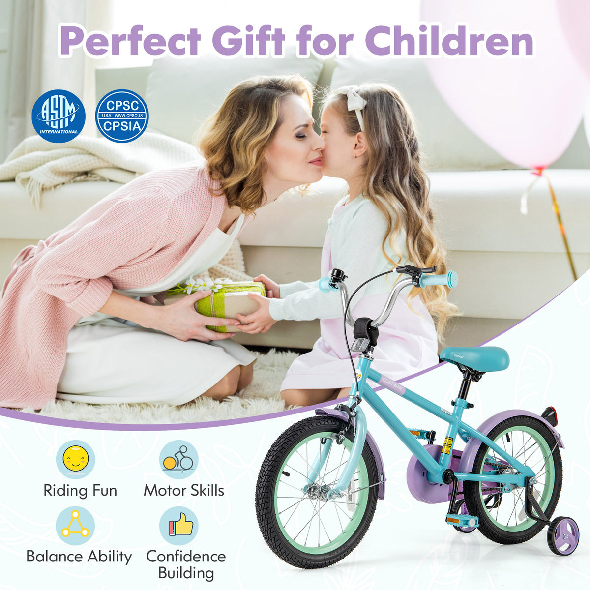 Kids Bike with Training Wheels, Adjustable Seat and Handlebar-Kids Bike-DECOROLALA