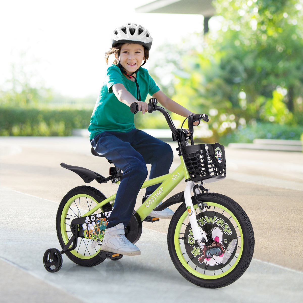 Kids Bike with Training Wheels, Adjustable Seat and Handlebar-Kids Bike-DECOROLALA