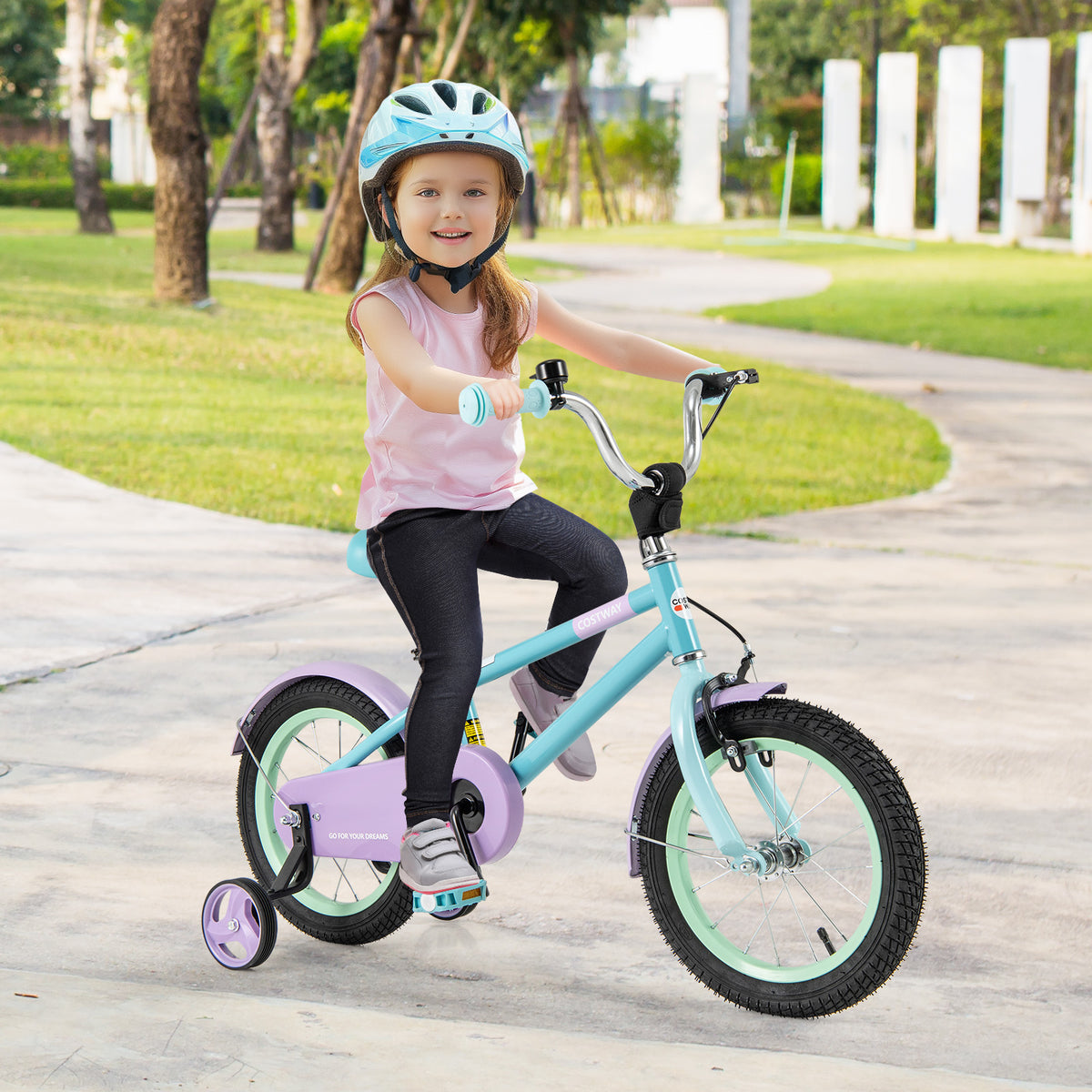 Kids Bike with Training Wheels, Adjustable Seat and Handlebar-Kids Bike-DECOROLALA