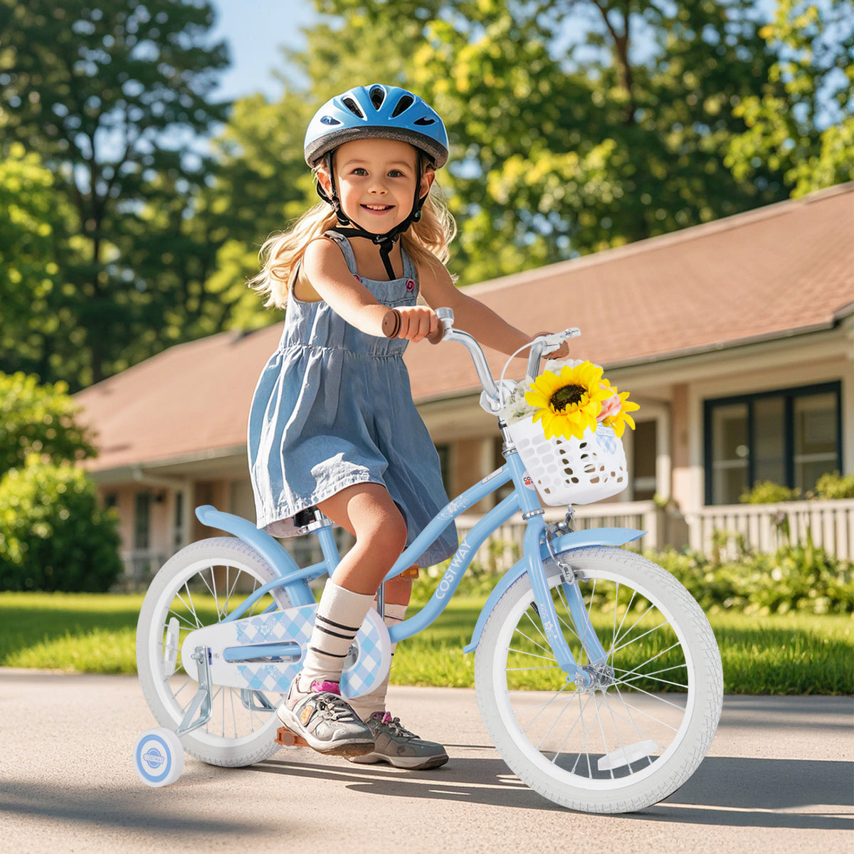 Kids Bike with Training Wheels, Adjustable Seat and Handlebar-Kids Bike-DECOROLALA