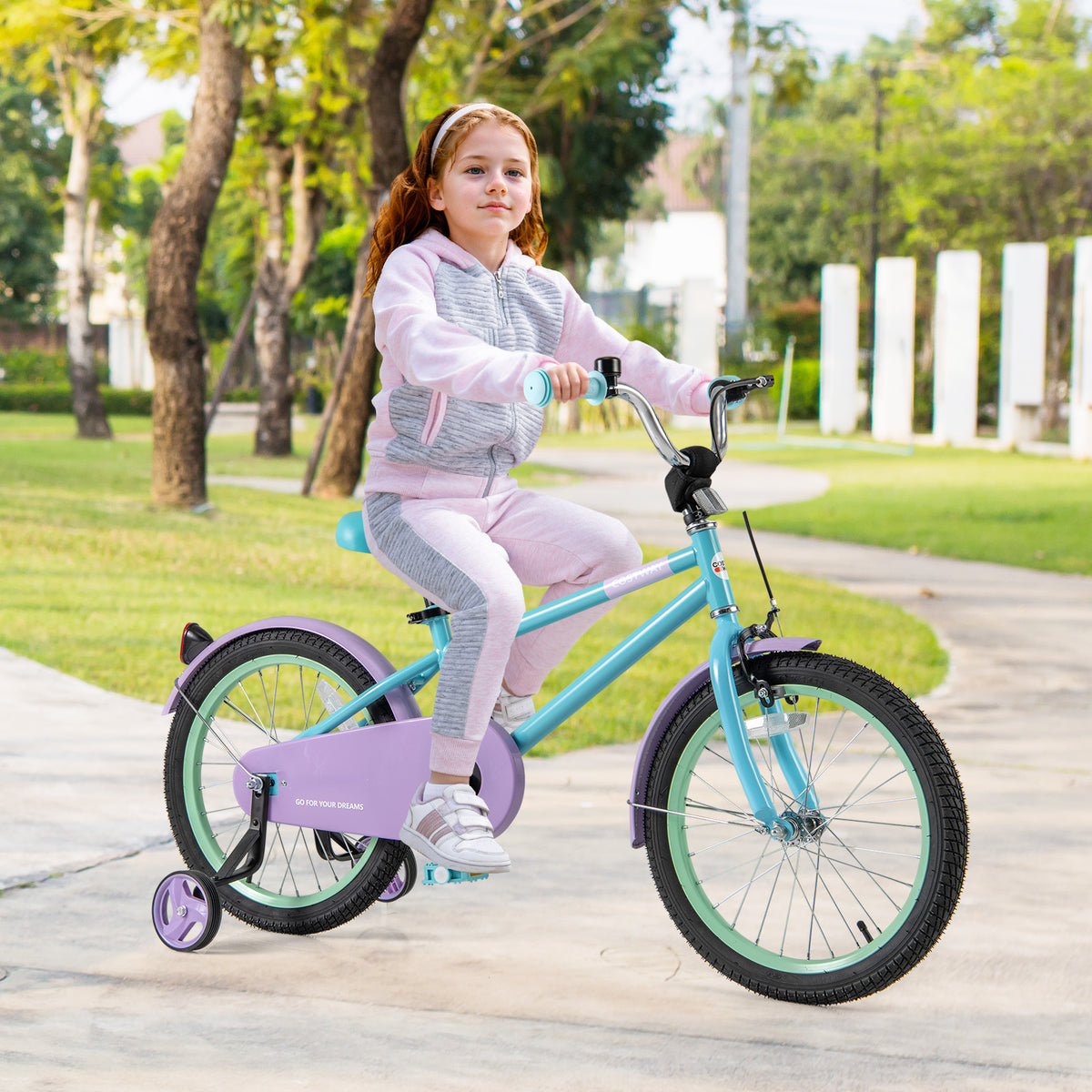 Kids Bike with Training Wheels, Adjustable Seat and Handlebar-Kids Bike-DECOROLALA