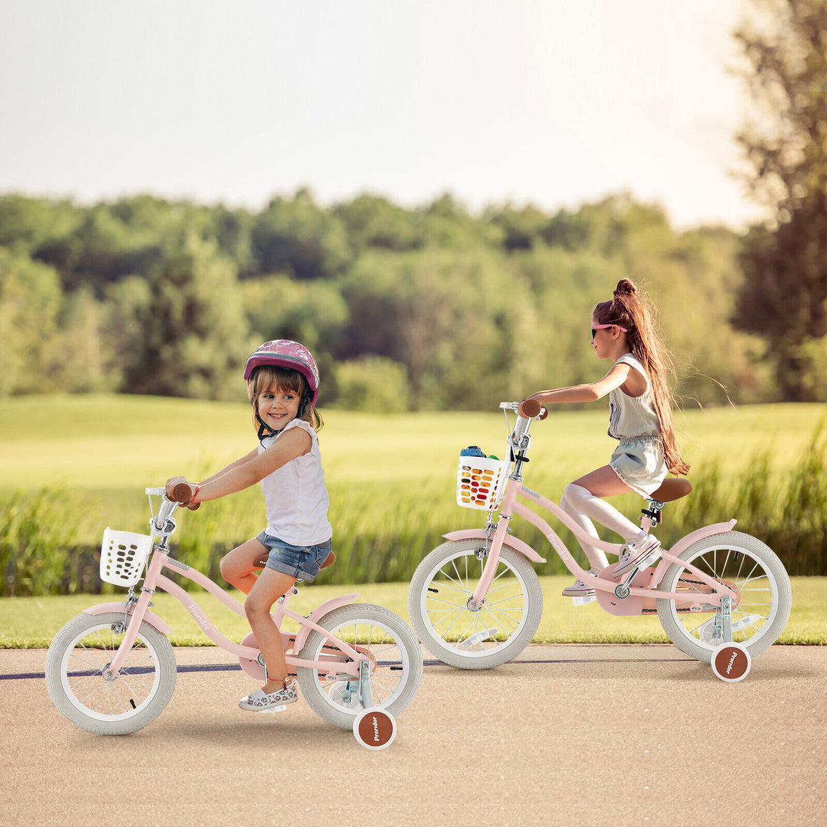 Kids Bike with Training Wheels, Handbrake, and Basket - Turquoise-Kids Bike-DECOROLALA