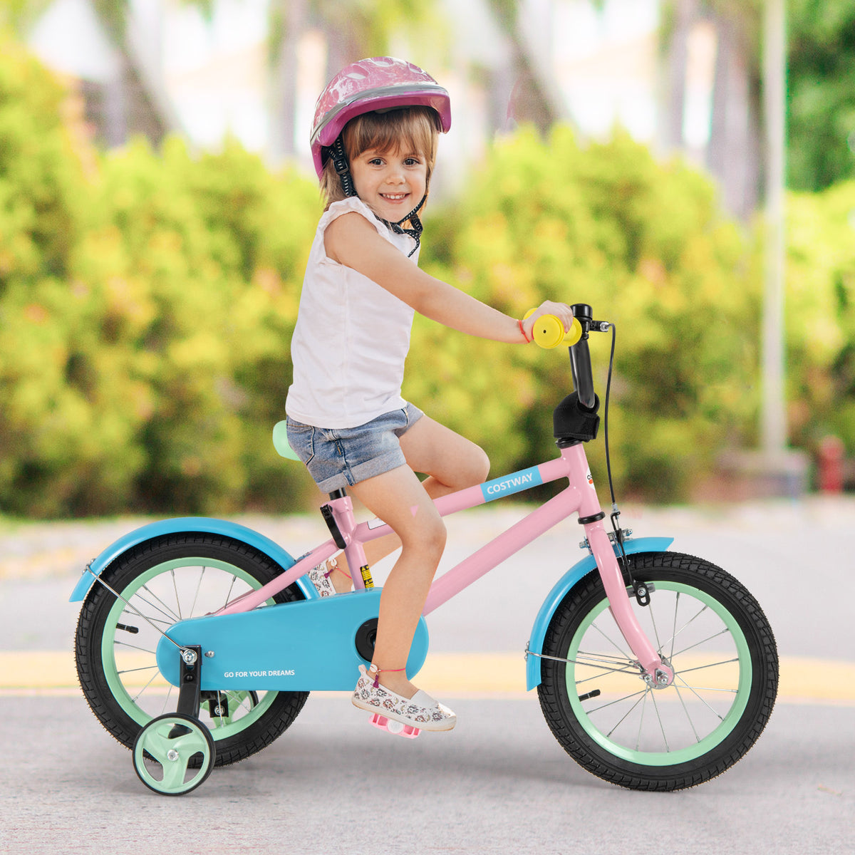 Kids Bike with Training Wheels and Adjustable Handlebar and Seat-Kids Bike-DECOROLALA