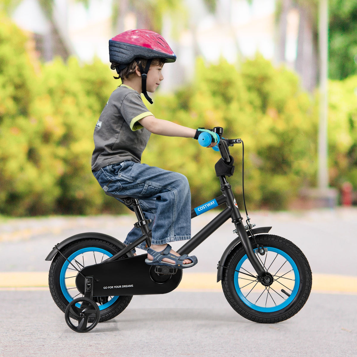 Kids Bike with Training Wheels and Adjustable Handlebar and Seat-Kids Bike-DECOROLALA