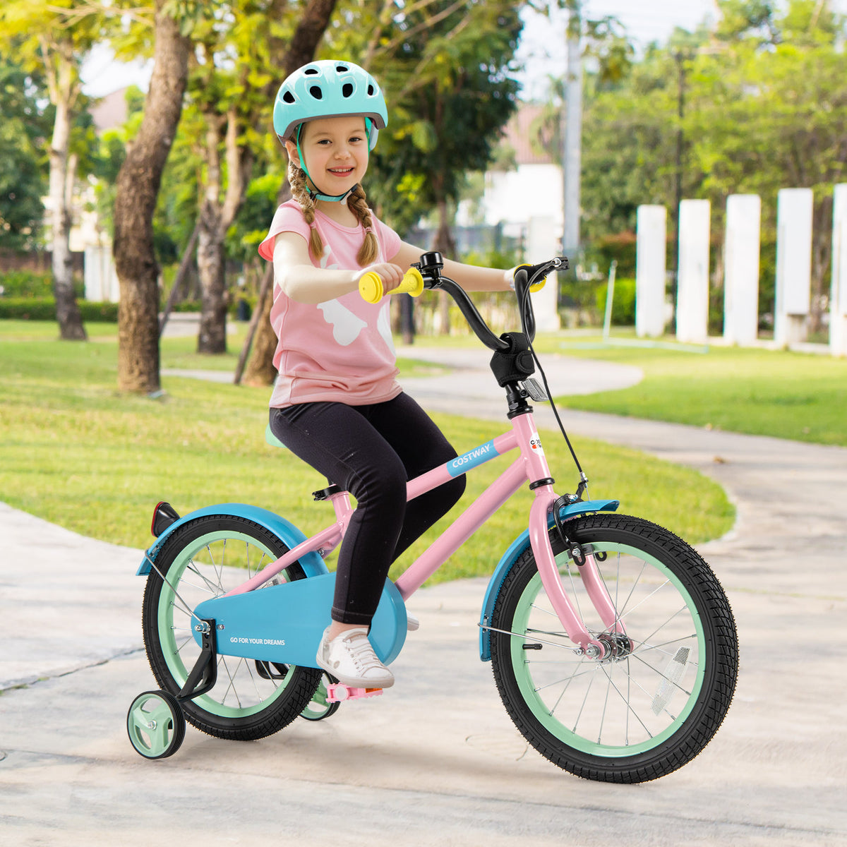 Kids Bike with Training Wheels and Adjustable Handlebar and Seat-Kids Bike-DECOROLALA