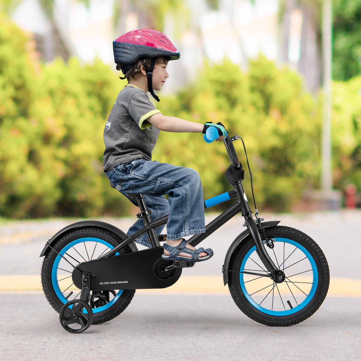 Kids Bike with Training Wheels and Adjustable Handlebar and Seat-Kids Bike-DECOROLALA