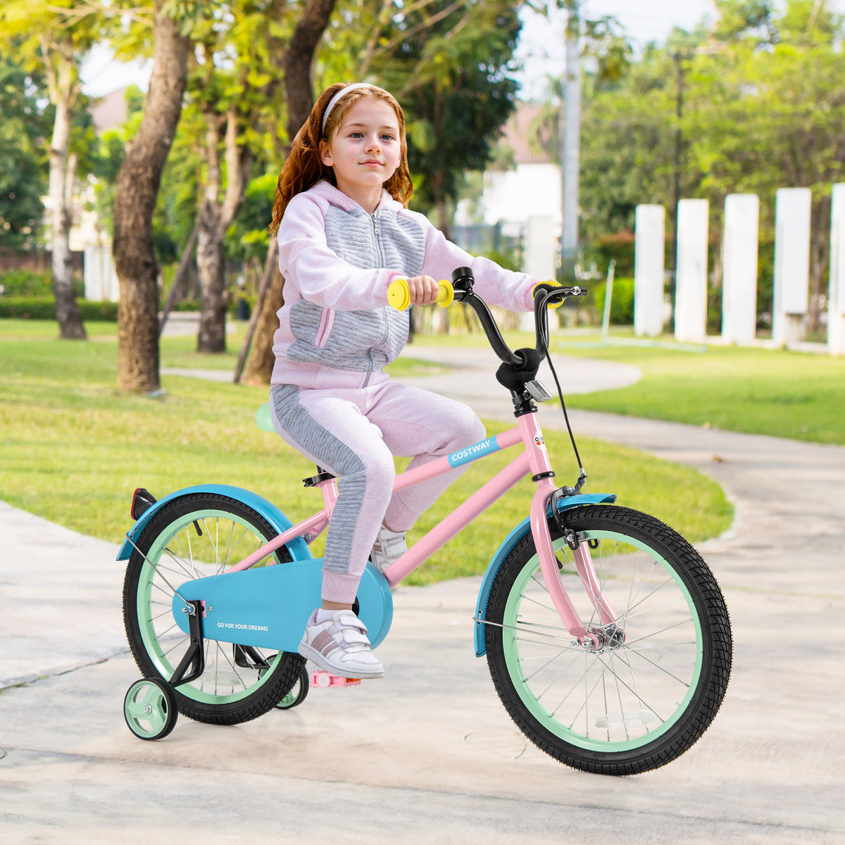 Kids Bike with Training Wheels and Adjustable Handlebar and Seat-Kids Bike-DECOROLALA