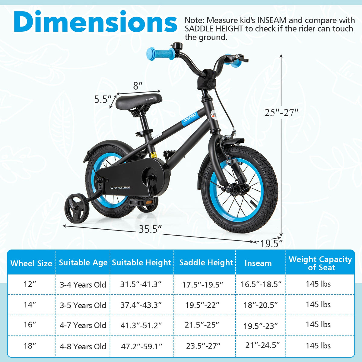 Kids Bike with Training Wheels and Adjustable Handlebar and Seat-Kids Bike-DECOROLALA