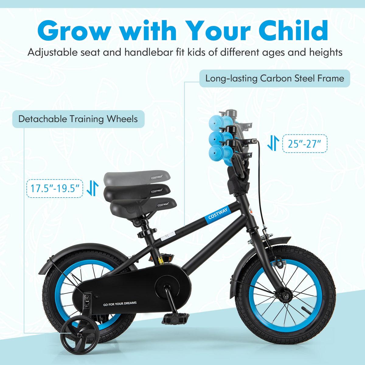 Kids Bike with Training Wheels and Adjustable Handlebar and Seat-Kids Bike-DECOROLALA