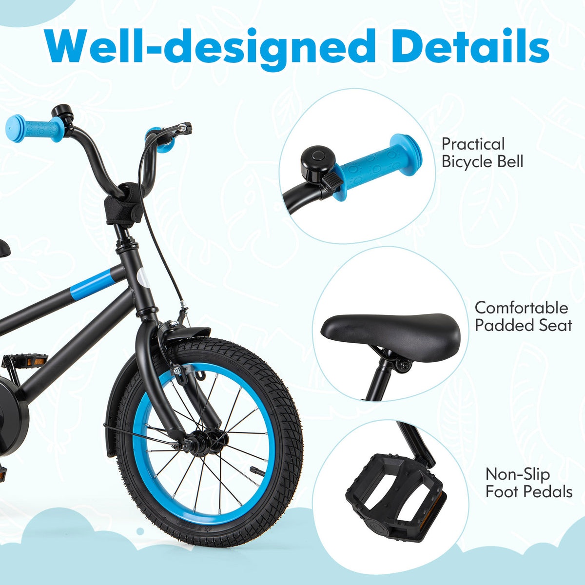 Kids Bike with Training Wheels and Adjustable Handlebar and Seat-Kids Bike-DECOROLALA