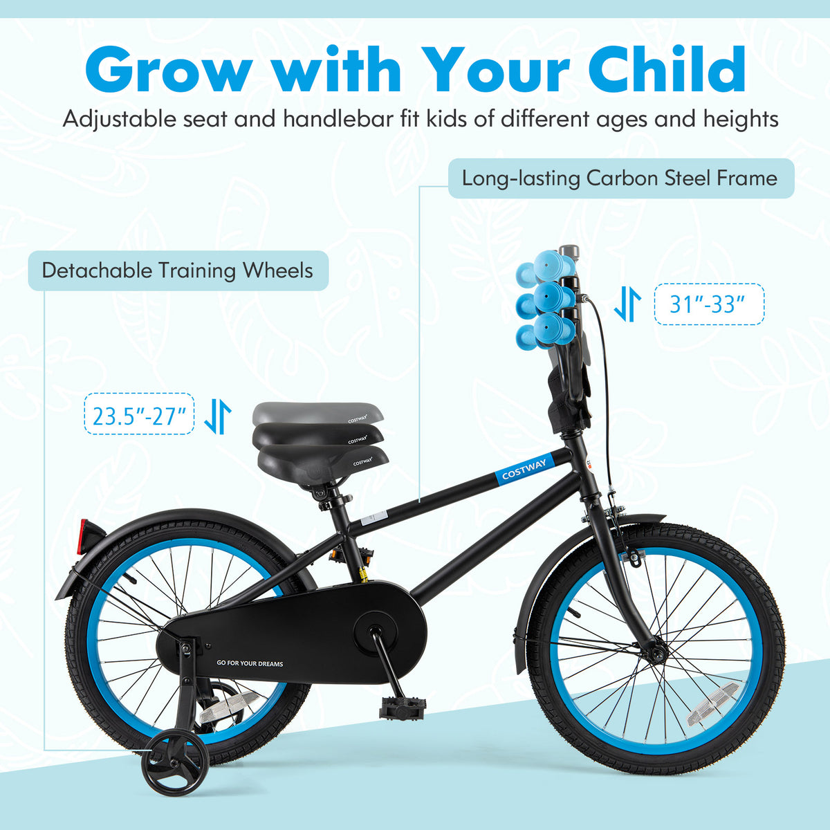 Kids Bike with Training Wheels and Adjustable Handlebar and Seat-Kids Bike-DECOROLALA