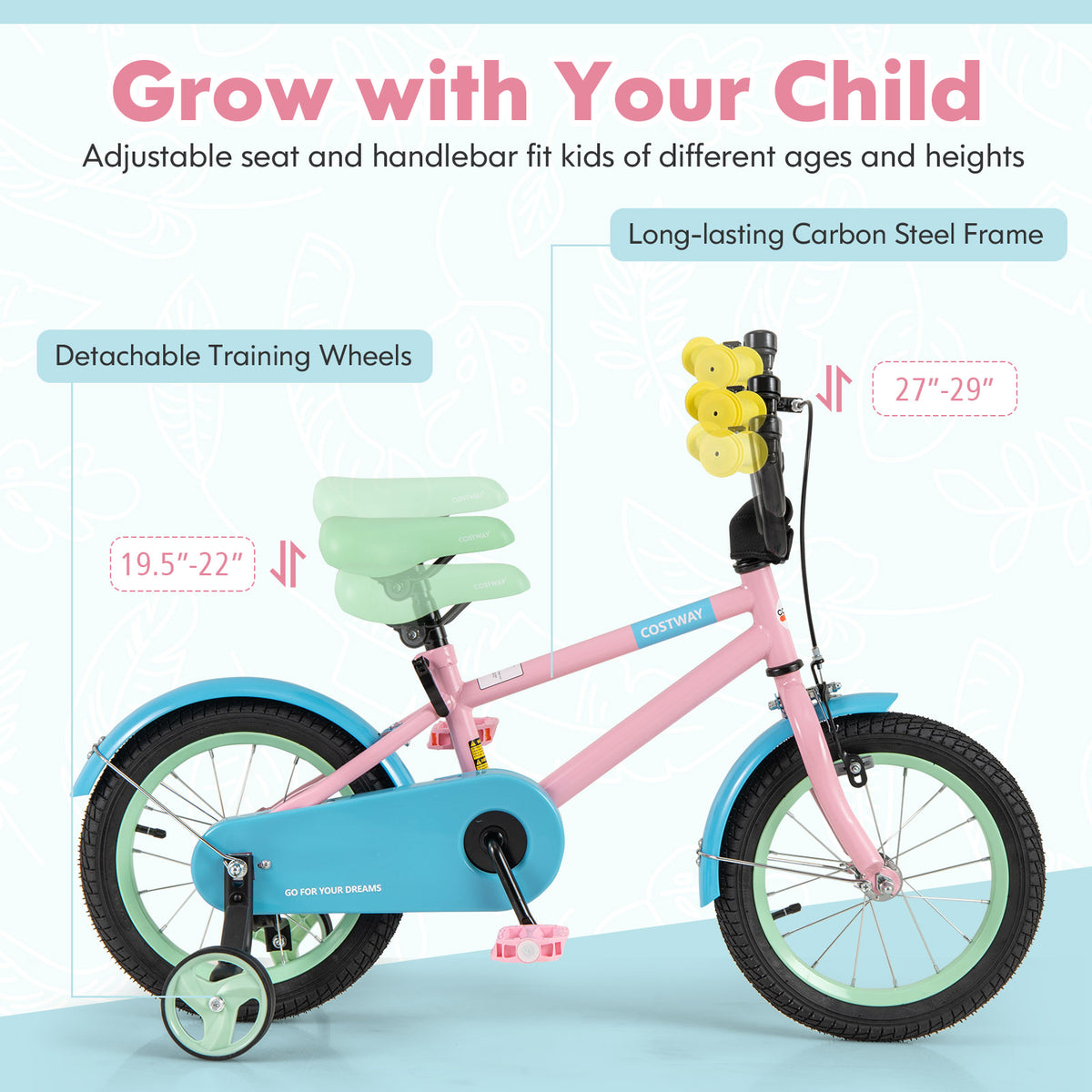 Kids Bike with Training Wheels and Adjustable Handlebar and Seat-Kids Bike-DECOROLALA