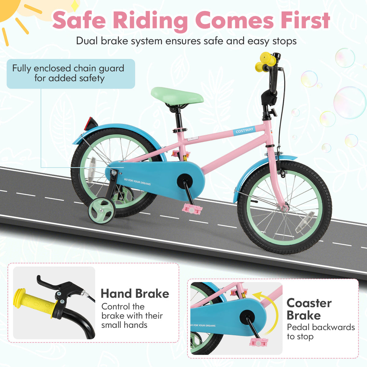Kids Bike with Training Wheels and Adjustable Handlebar and Seat-Kids Bike-DECOROLALA