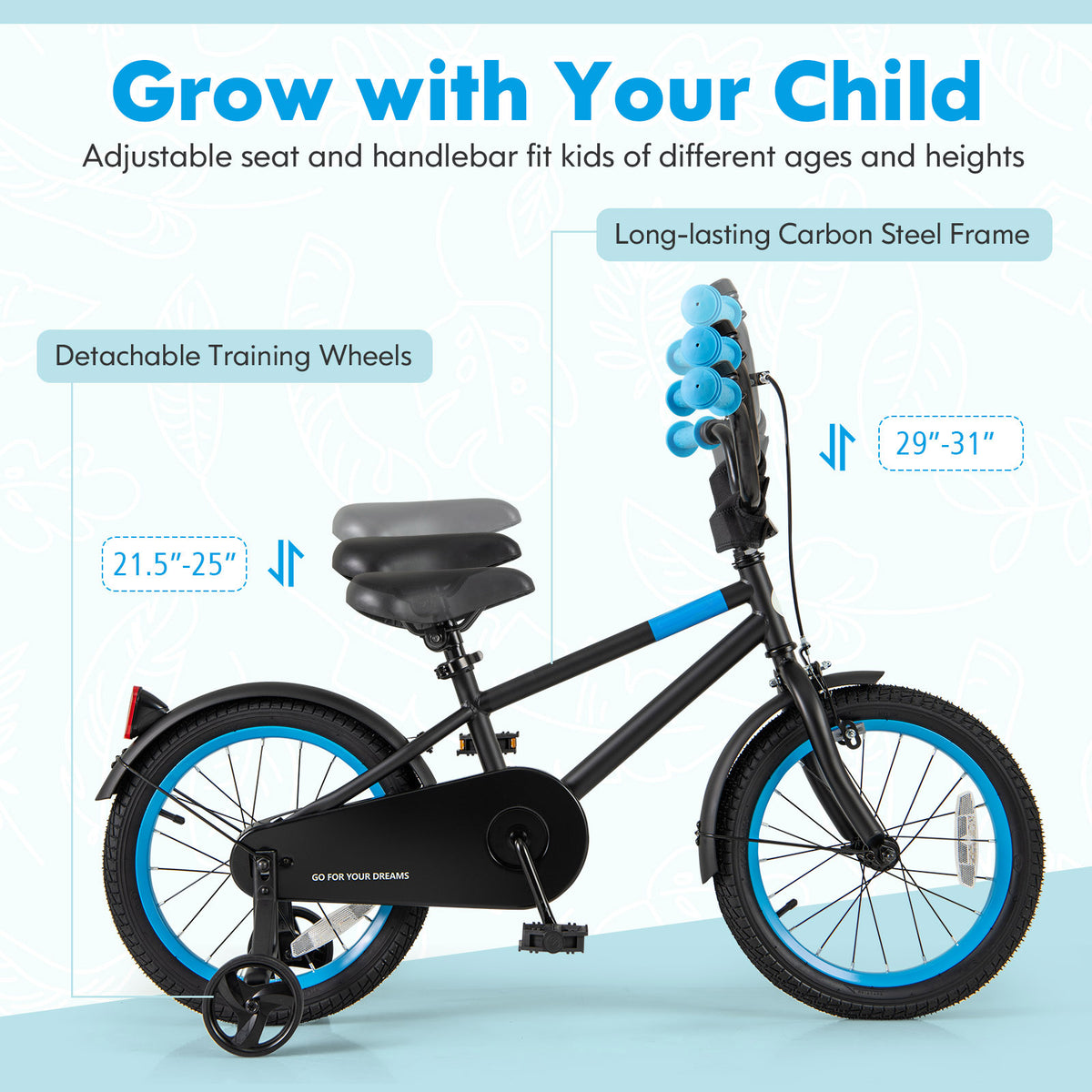 Kids Bike with Training Wheels and Adjustable Handlebar and Seat-Kids Bike-DECOROLALA