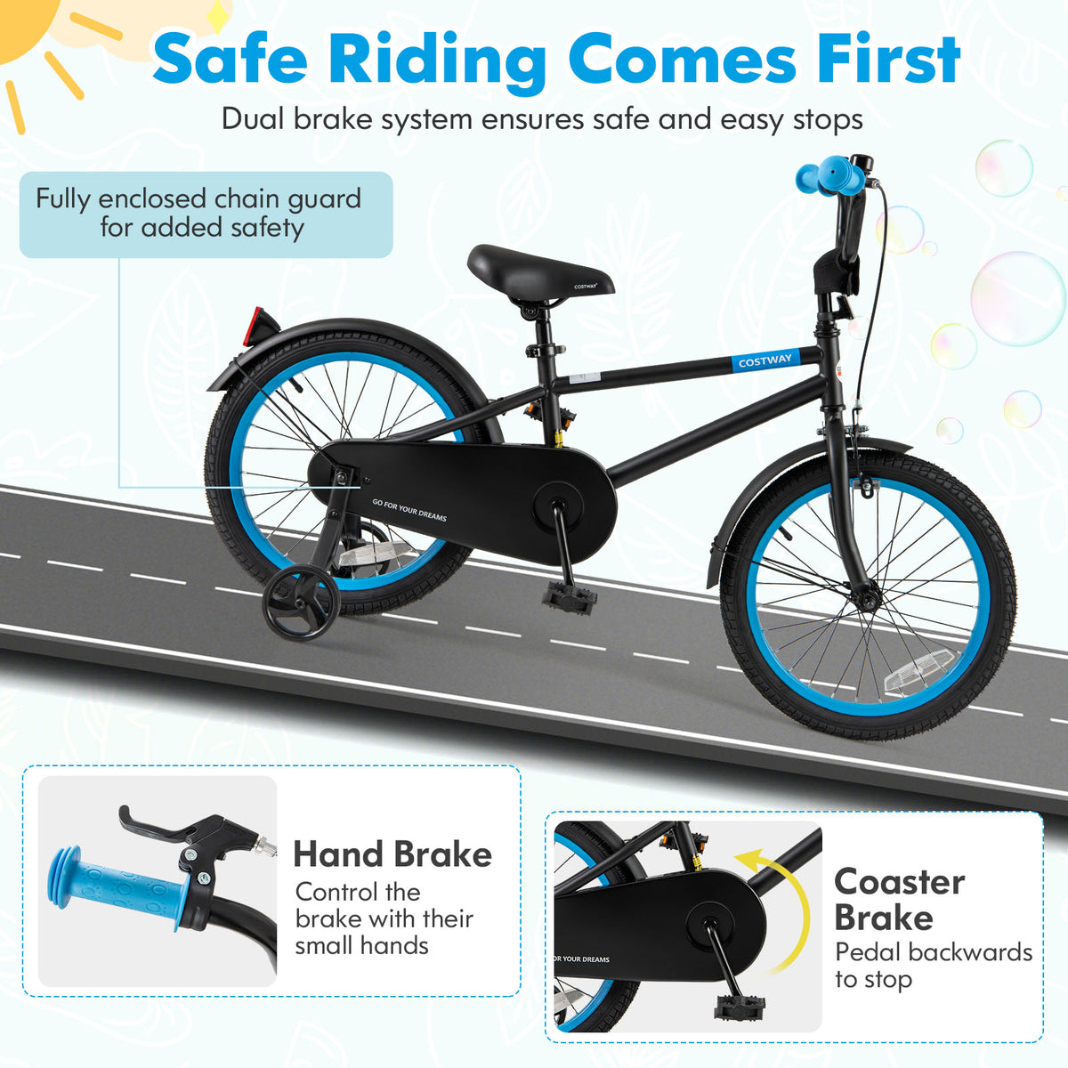 Kids Bike with Training Wheels and Adjustable Handlebar and Seat-Kids Bike-DECOROLALA