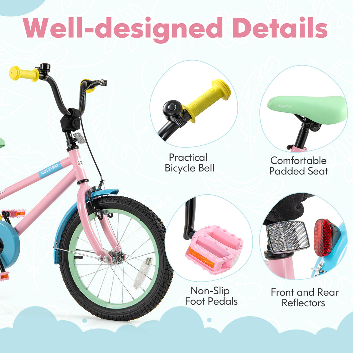 Kids Bike with Training Wheels and Adjustable Handlebar and Seat-Kids Bike-DECOROLALA