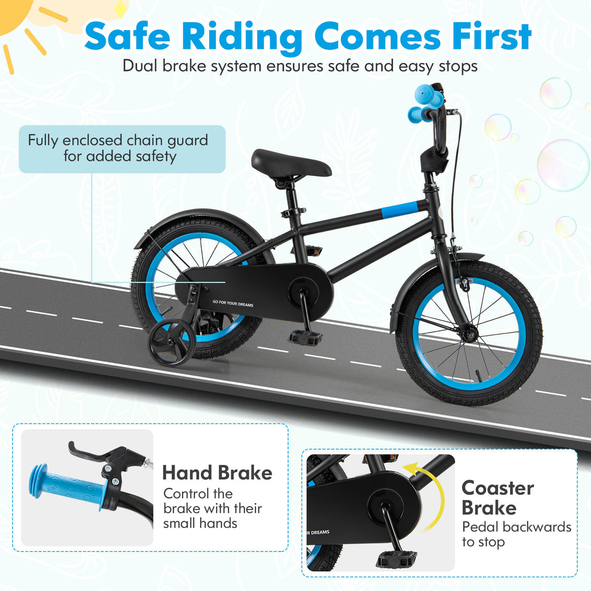 Kids Bike with Training Wheels and Adjustable Handlebar and Seat-Kids Bike-DECOROLALA