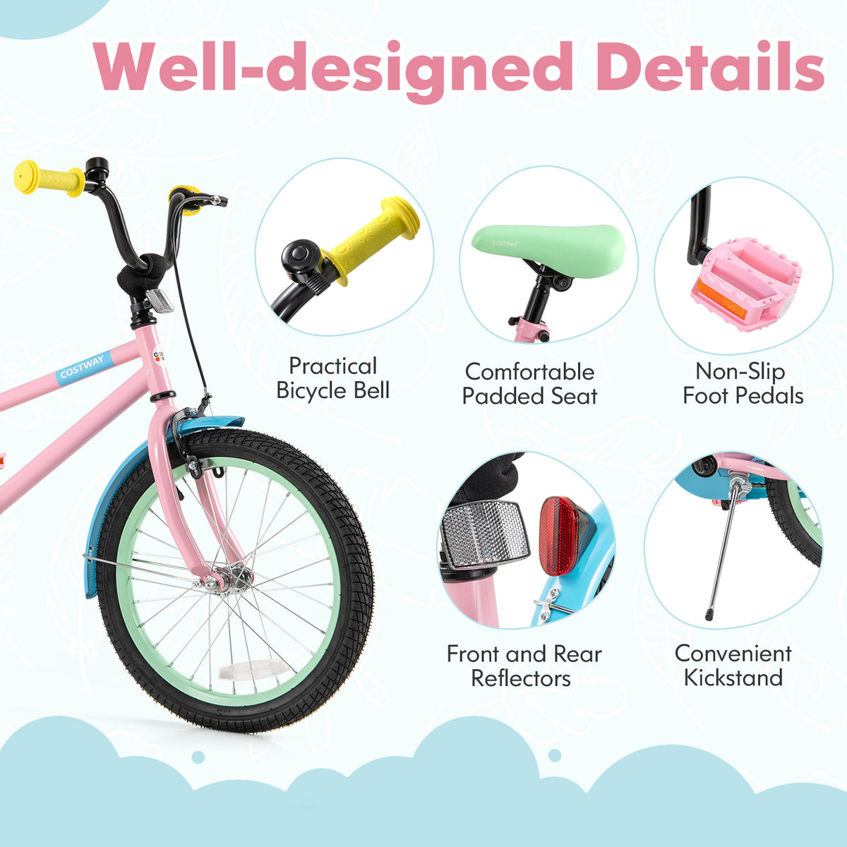 Kids Bike with Training Wheels and Adjustable Handlebar and Seat-Kids Bike-DECOROLALA