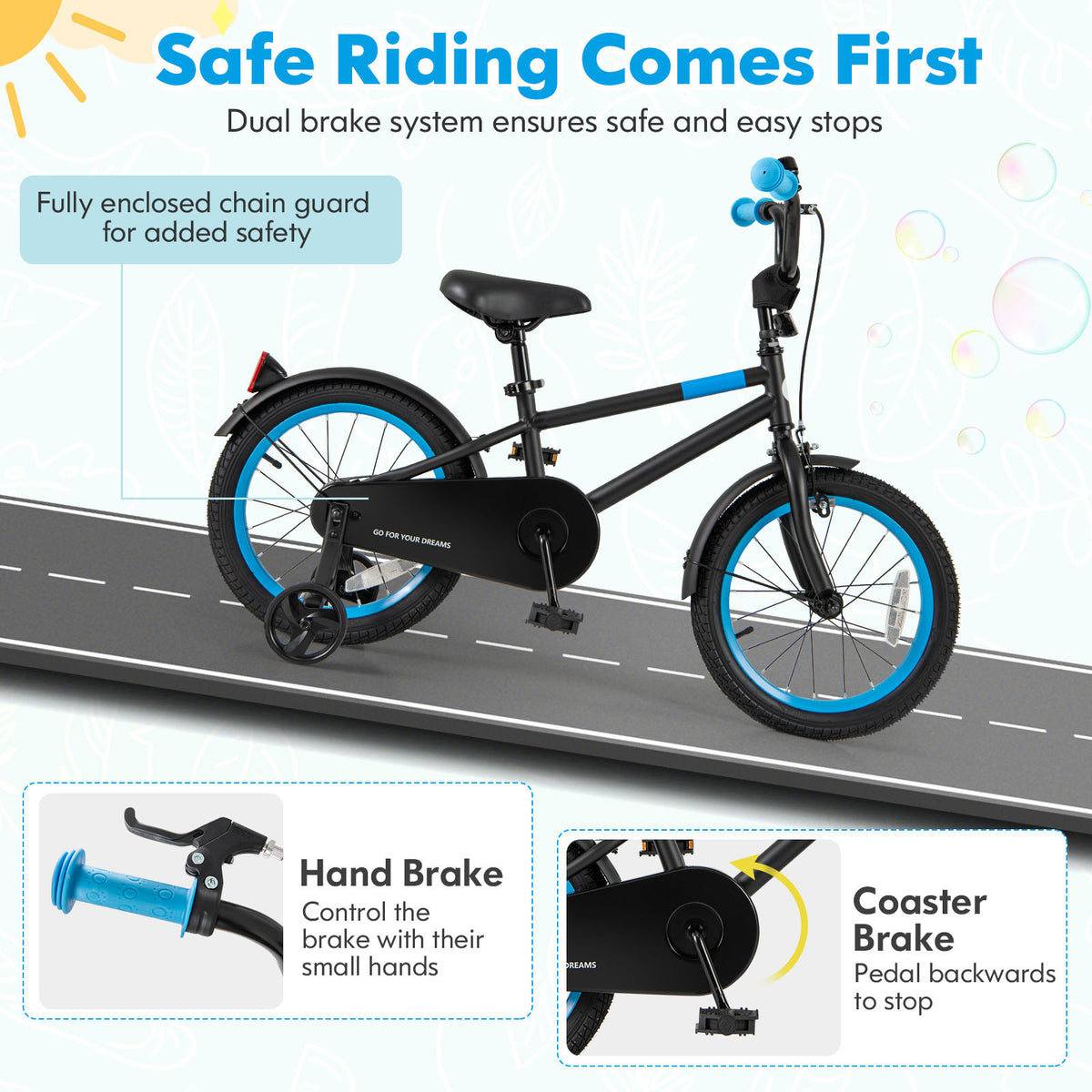 Kids Bike with Training Wheels and Adjustable Handlebar and Seat-Kids Bike-DECOROLALA