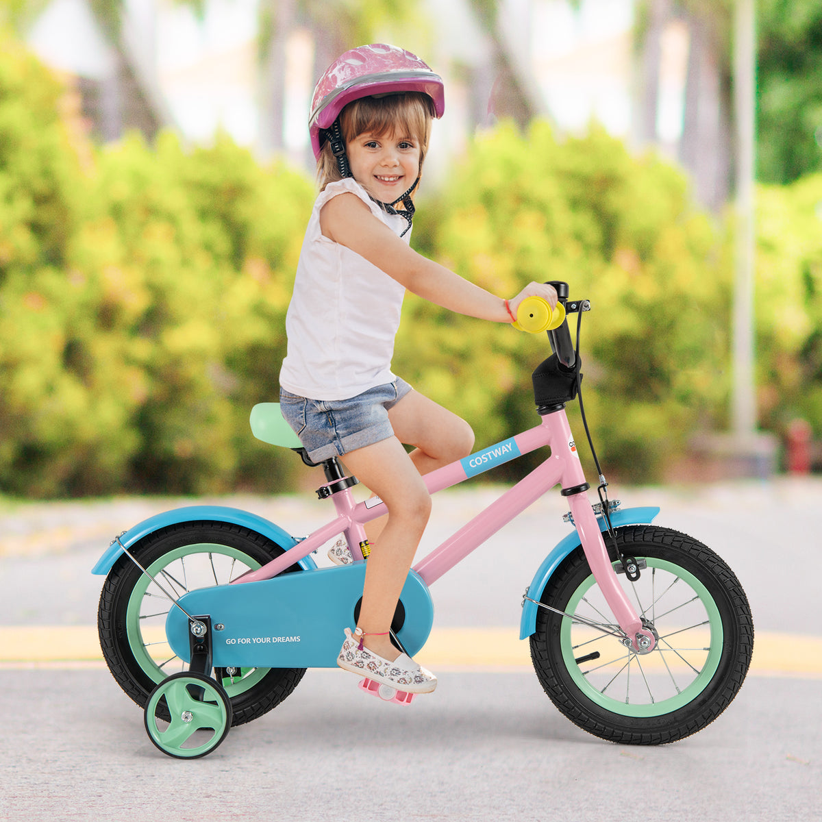 Kids Bike with Training Wheels and Adjustable Handlebar and Seat-Kids Bike-DECOROLALA