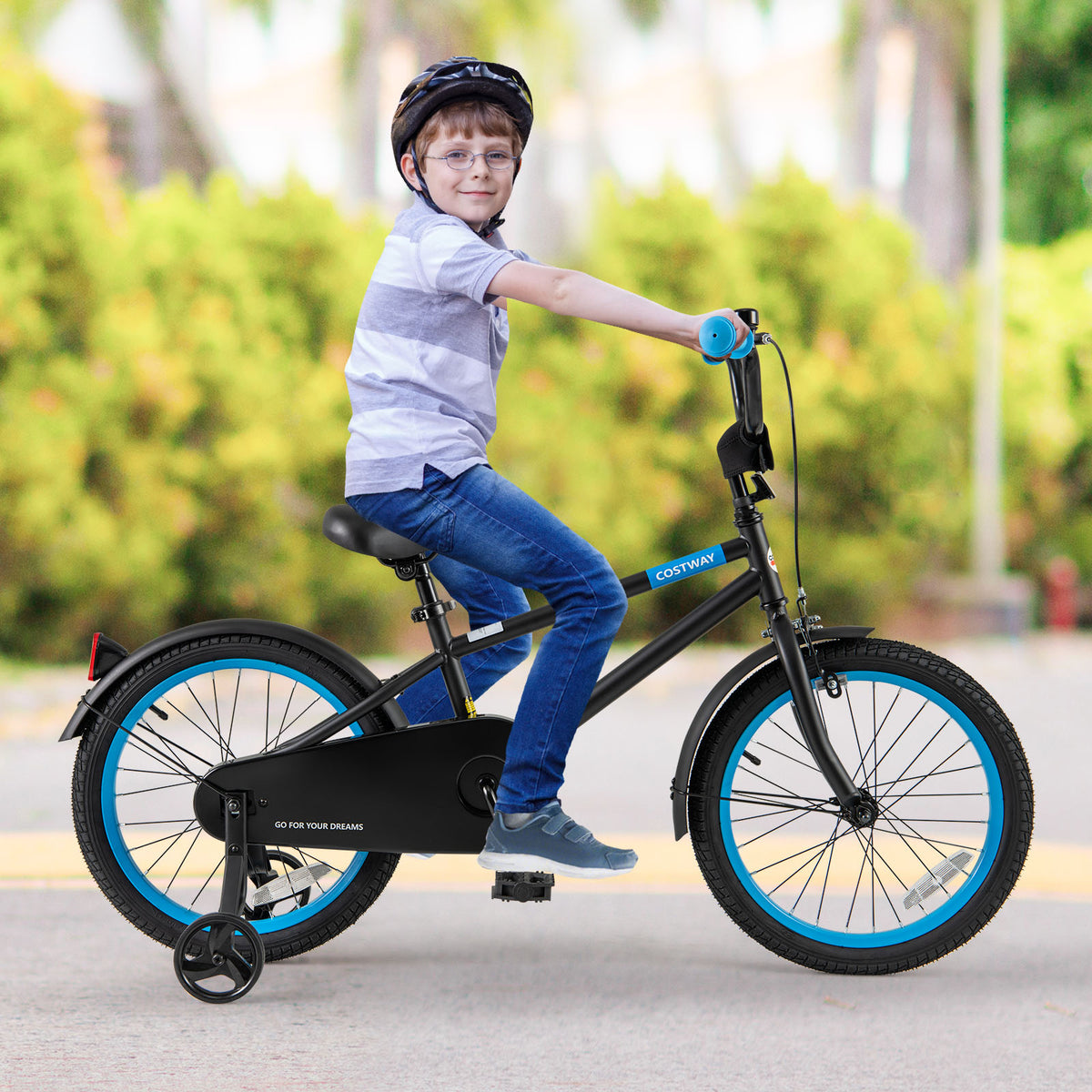 Kids Bike with Training Wheels and Adjustable Handlebar and Seat-Kids Bike-DECOROLALA