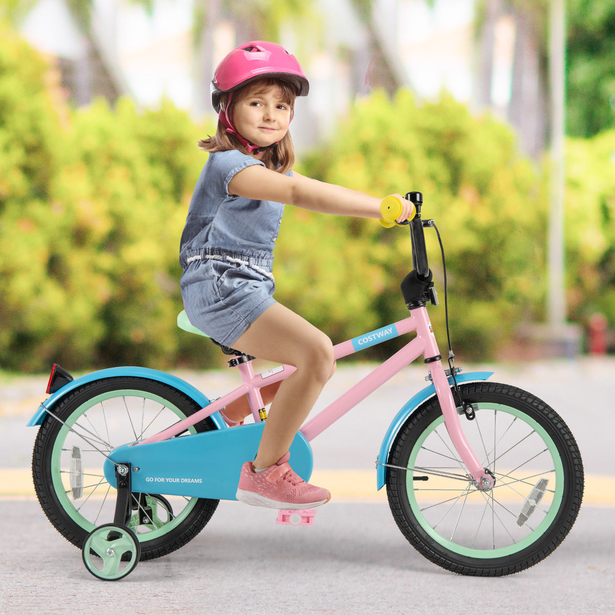 Kids Bike with Training Wheels and Adjustable Handlebar and Seat-Kids Bike-DECOROLALA