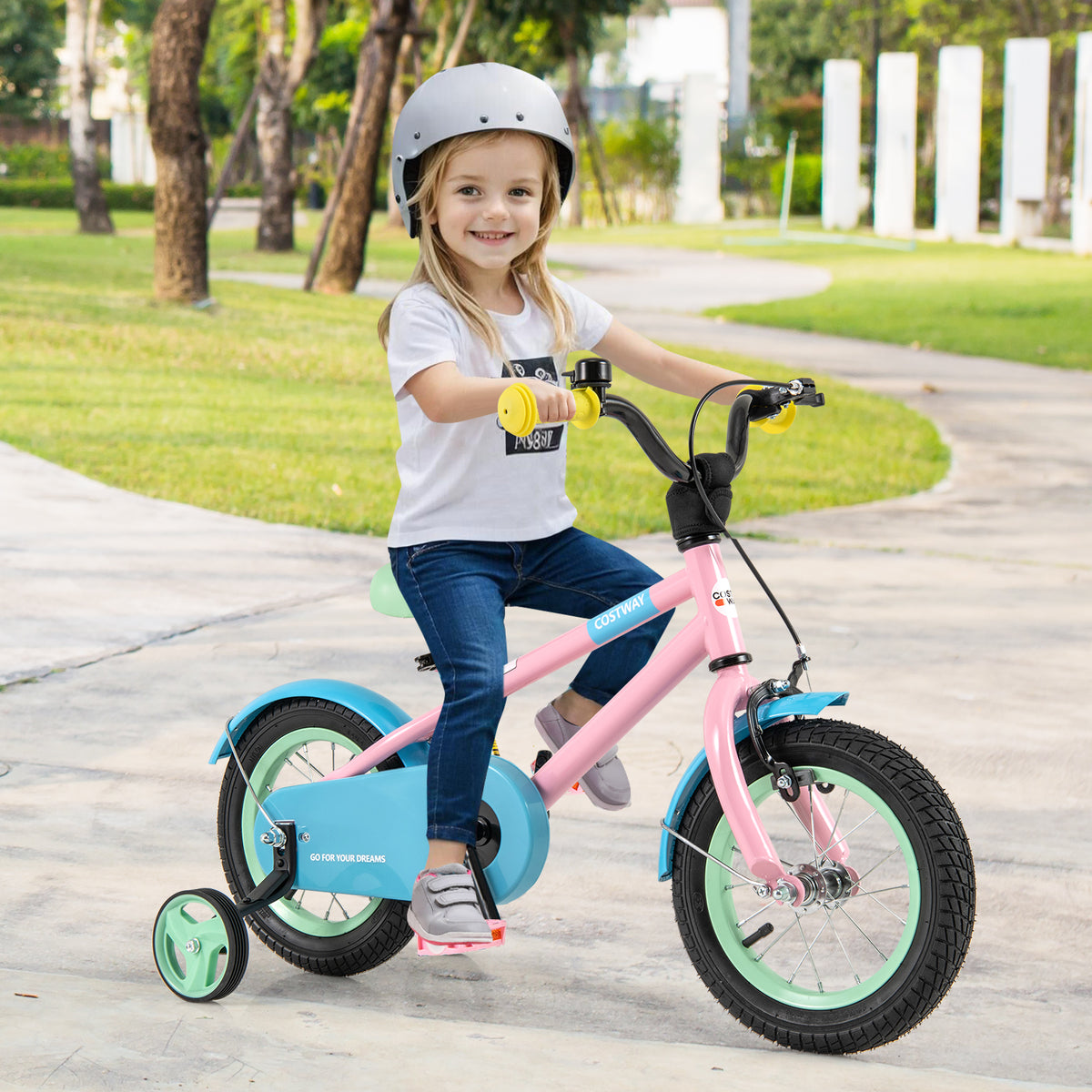 Kids Bike with Training Wheels and Adjustable Handlebar and Seat-Kids Bike-DECOROLALA